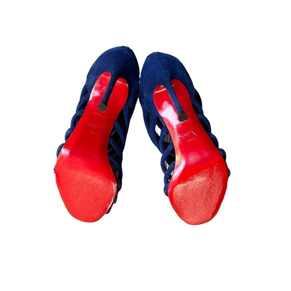 Christian Louboutin Macala Navy Blue Suede Gladiator Sandals Strappy Heels 38 - Picture 6 of 11